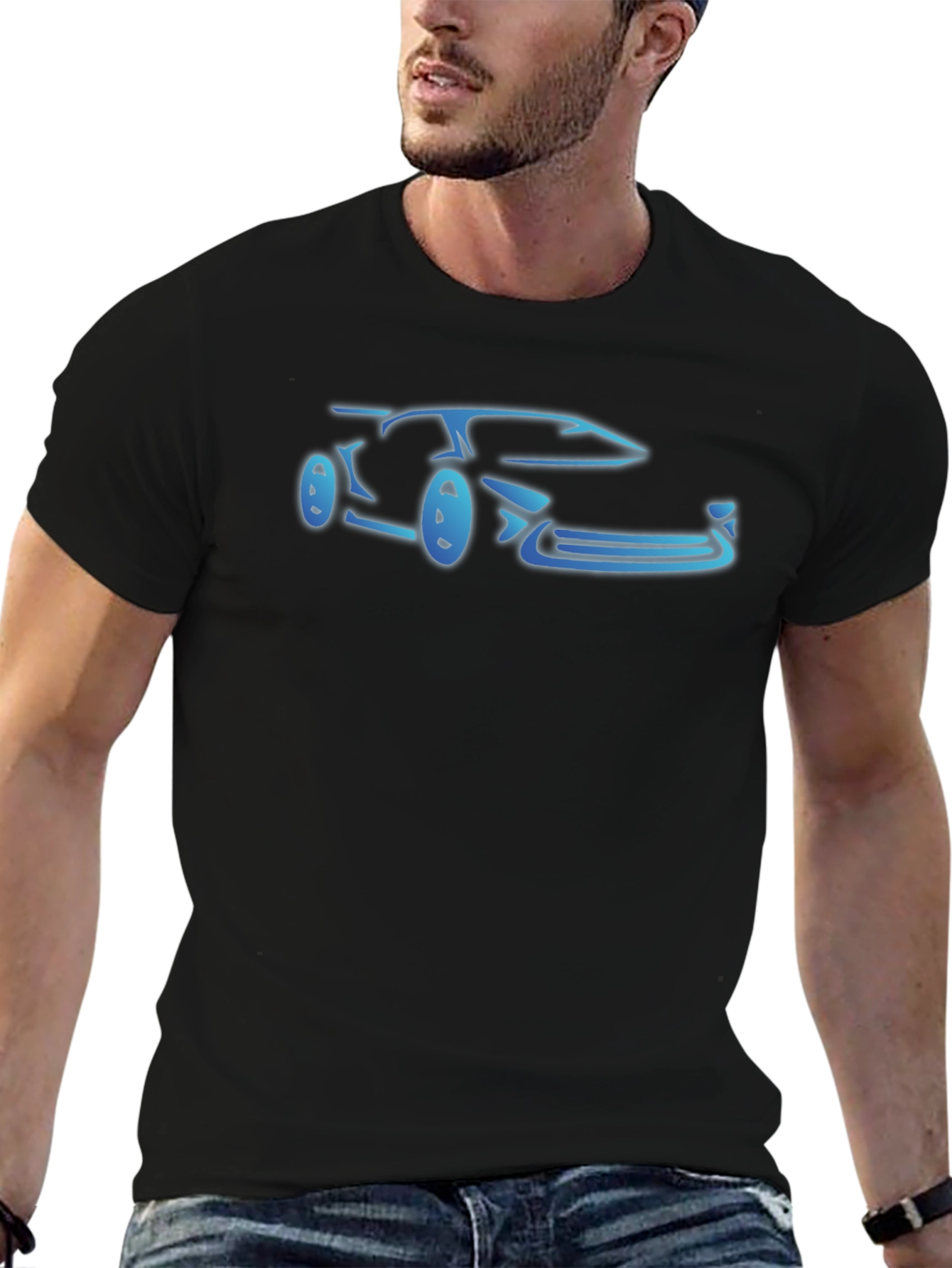 Cool Blue Car Graphic T-Shirt - Sleek Design