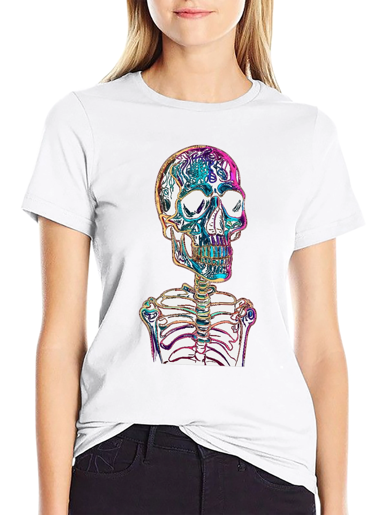 Vibrant Skull & Ribcage Graphic Print T-Shirt