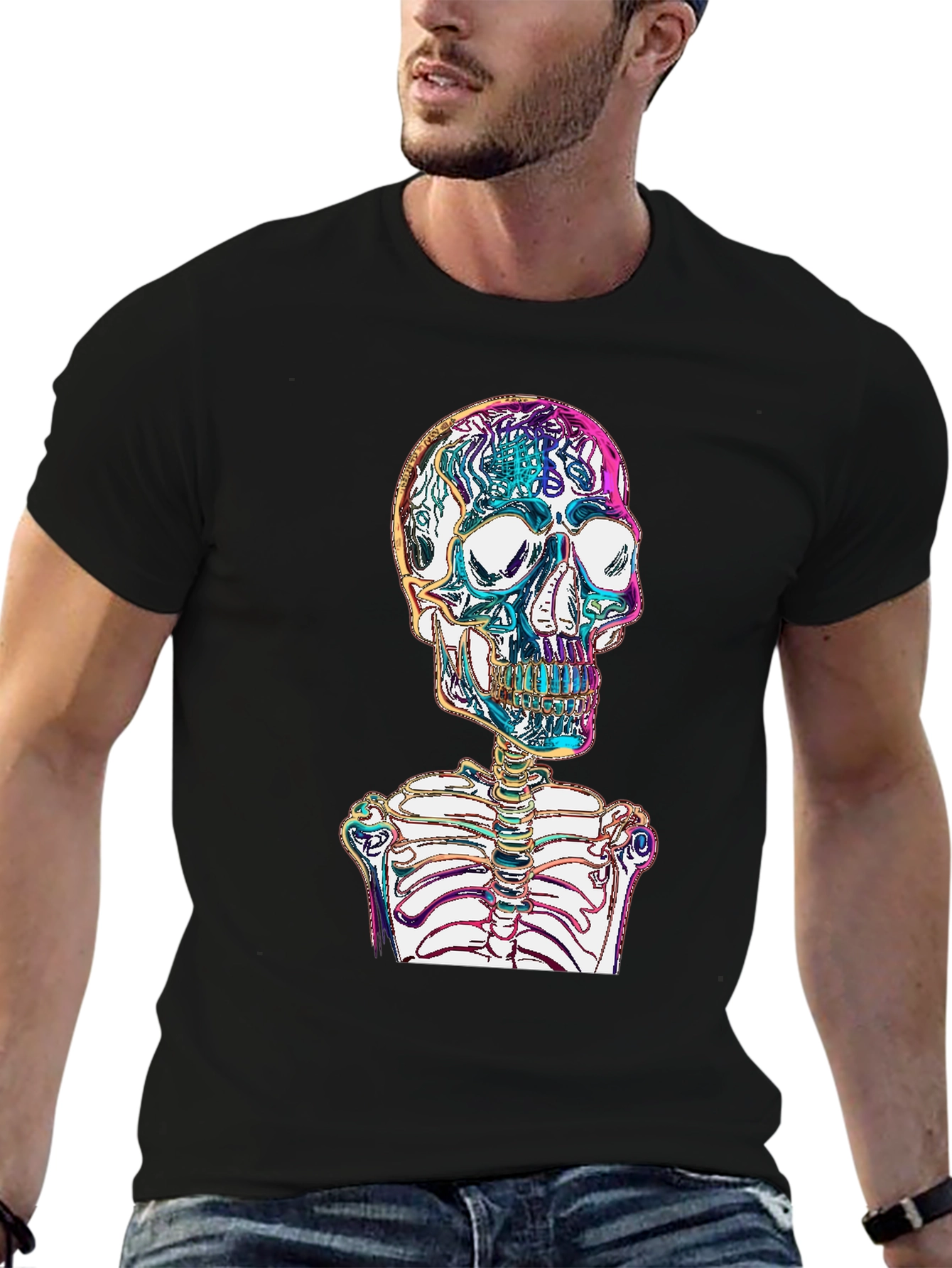 Vibrant Skull & Ribcage Graphic Print T-Shirt