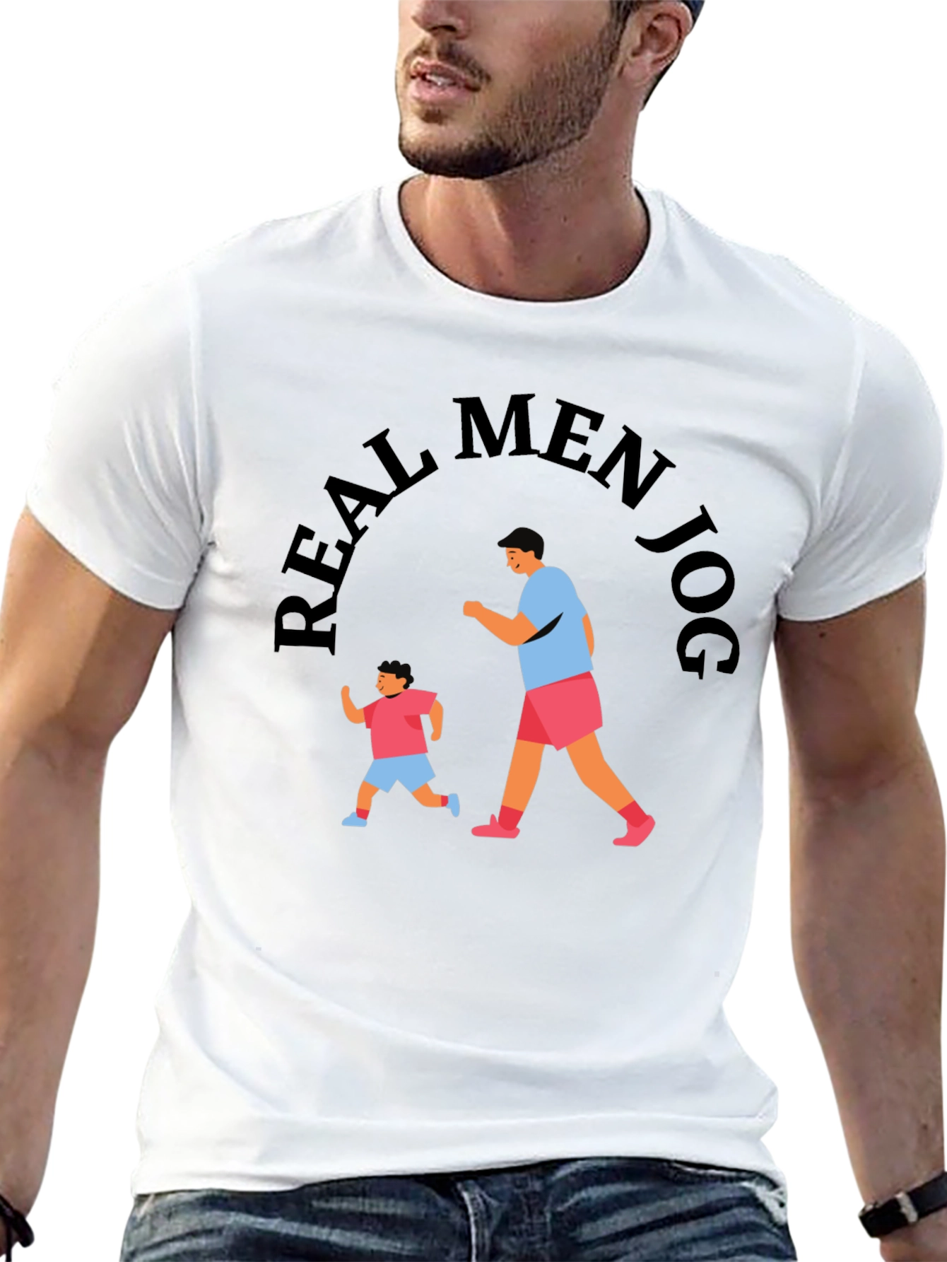 Real Men Jog Black Graphic Tee