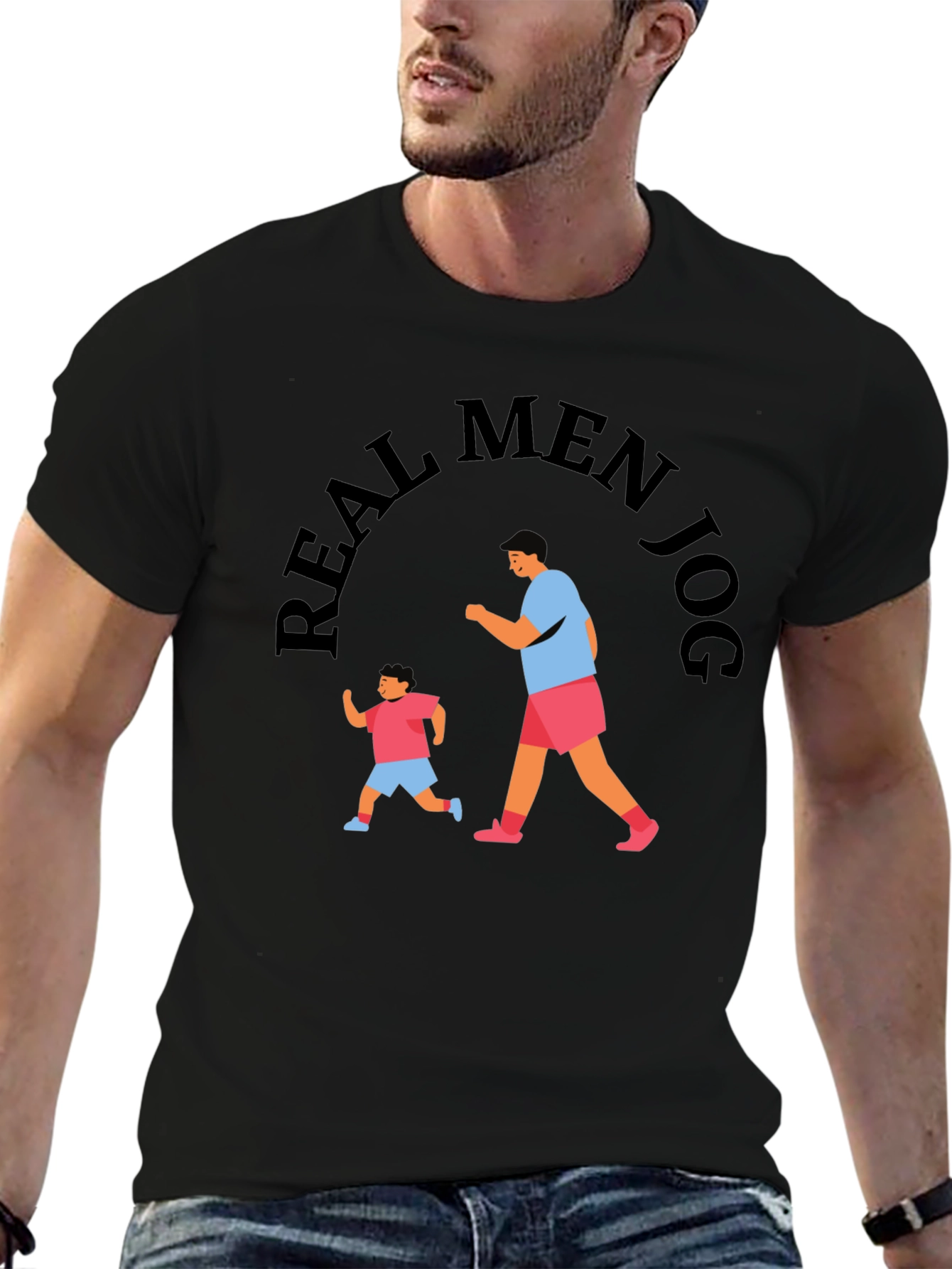 Real Men Jog Black Graphic Tee
