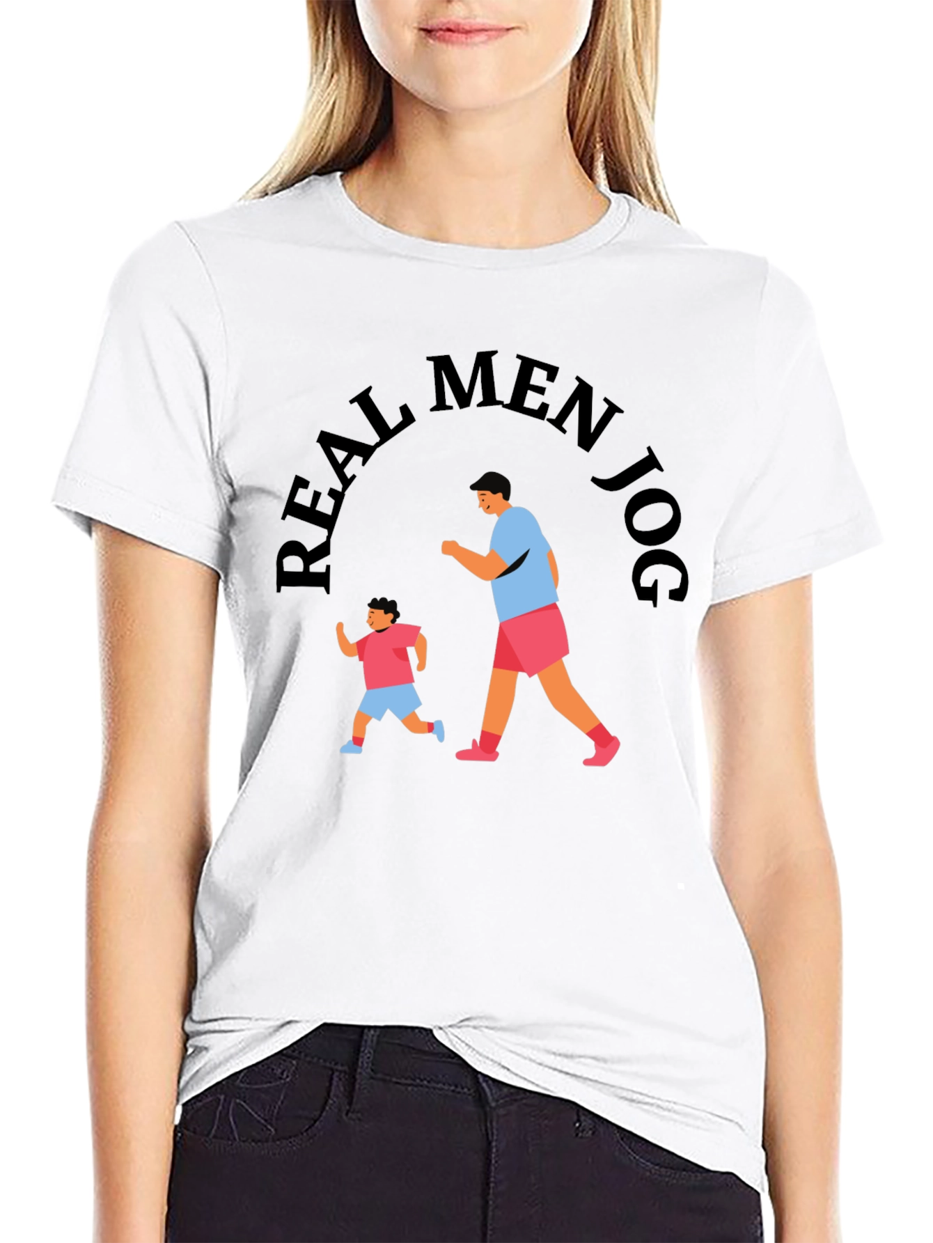 Real Men Jog Black Graphic Tee