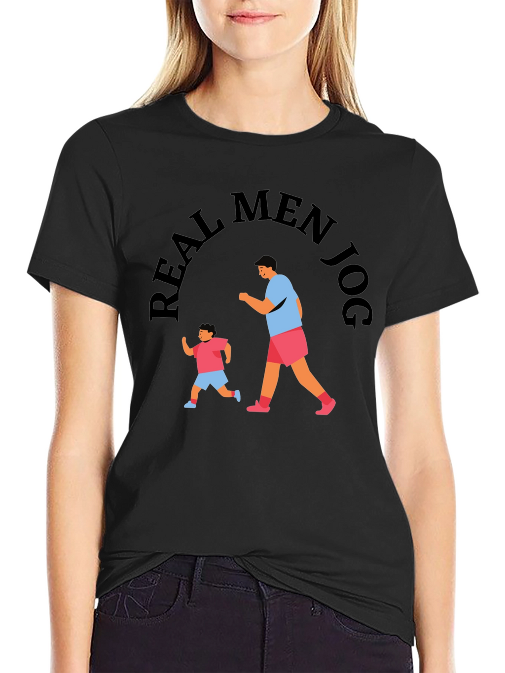 Real Men Jog Black Graphic Tee