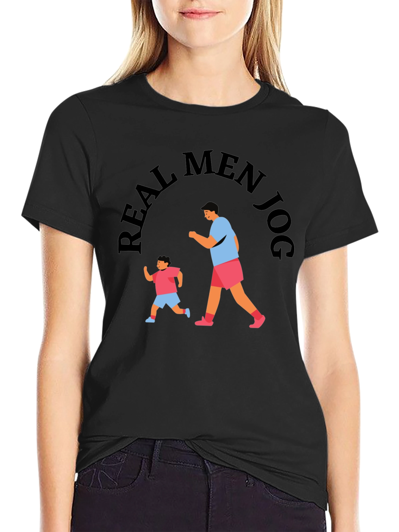 Real Men Jog Black Graphic Tee