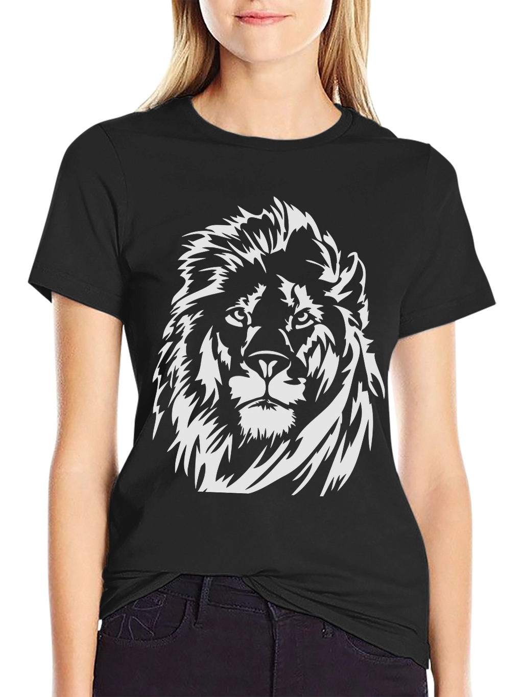 Lion Graphic Tee - Black Cotton Crew Neck T-Shirt