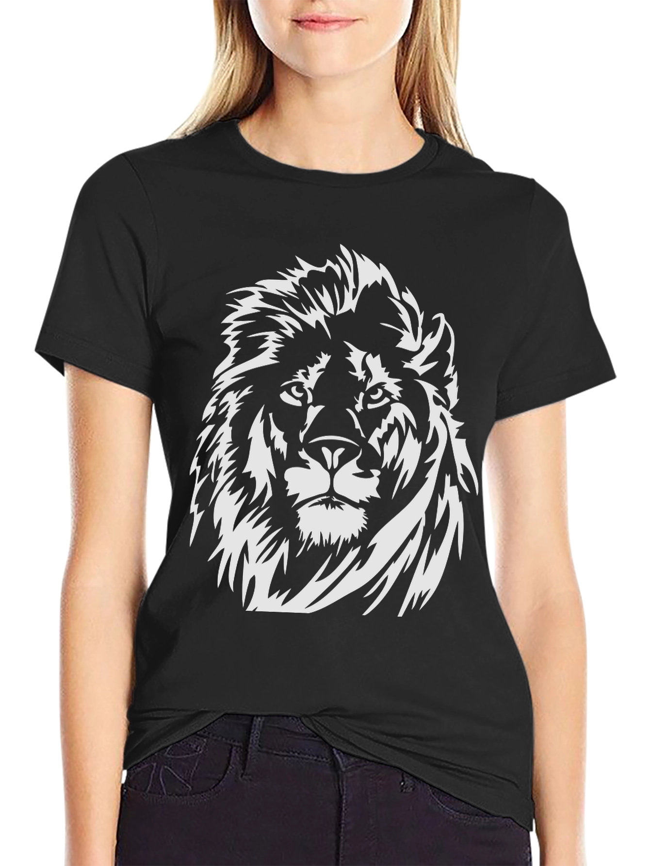 Lion Graphic Tee - Black Cotton Crew Neck T-Shirt