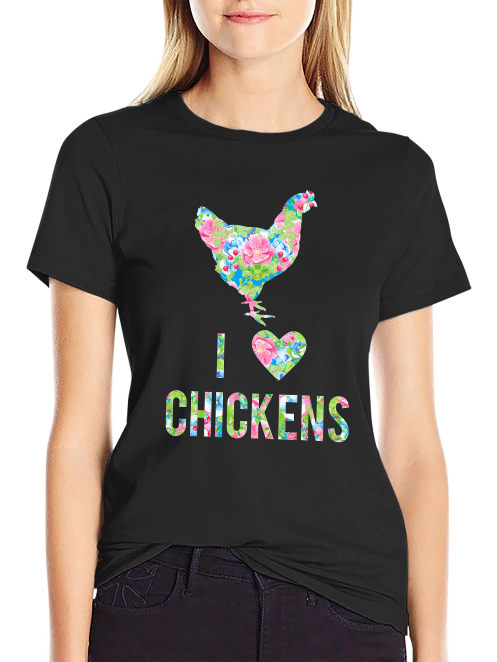I Love Chickens Floral Design T-Shirt