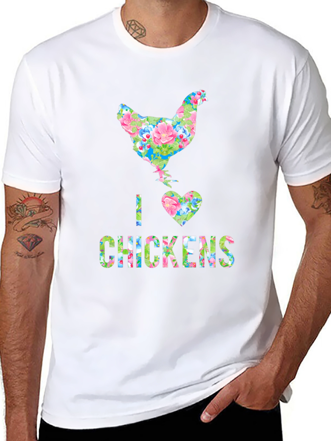 I Love Chickens Floral Design T-Shirt