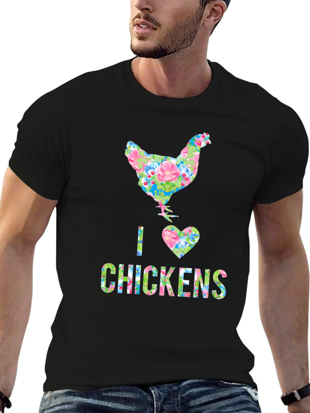 I Love Chickens Floral Design T-Shirt