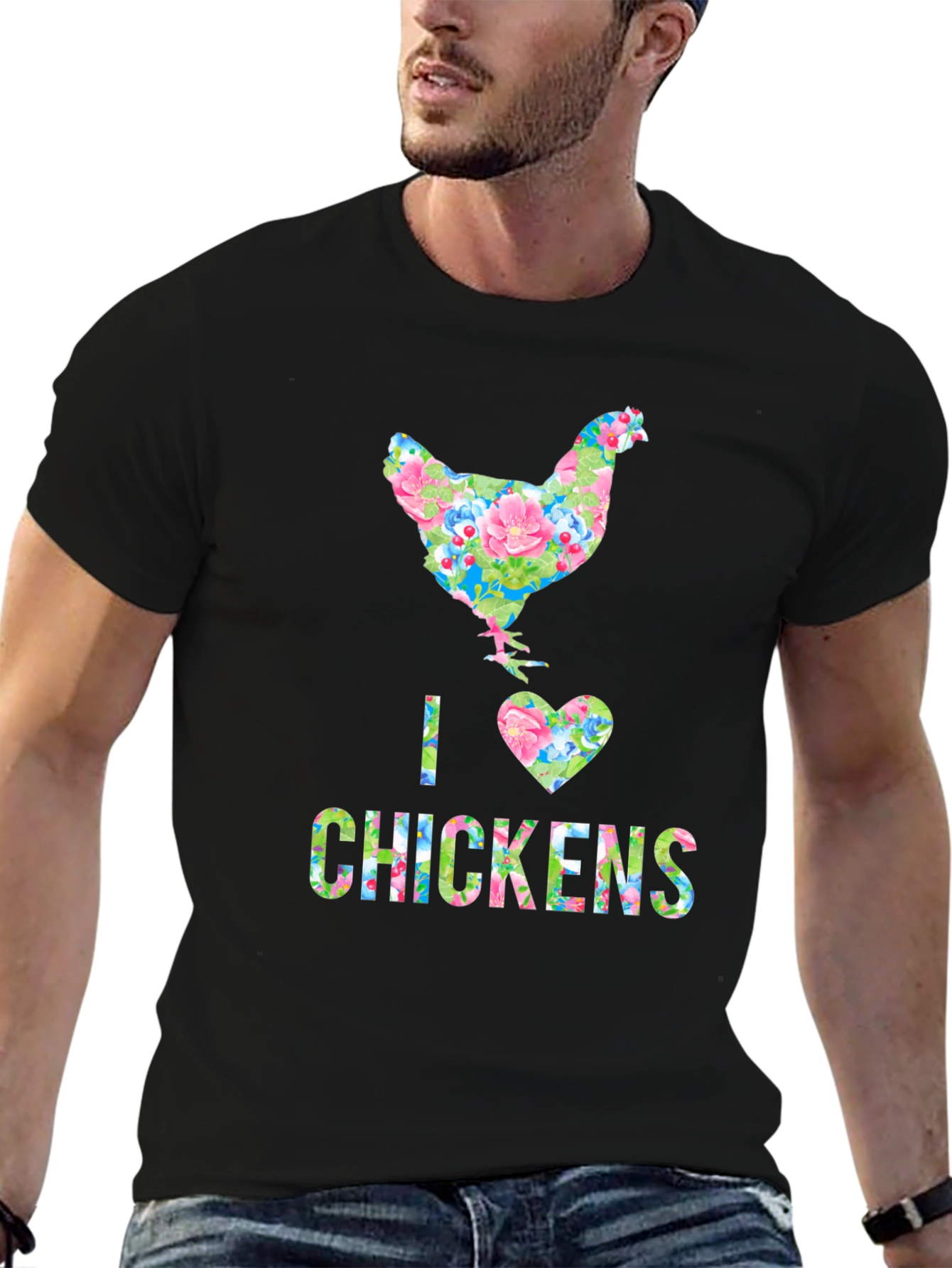 I Love Chickens Floral Design T-Shirt