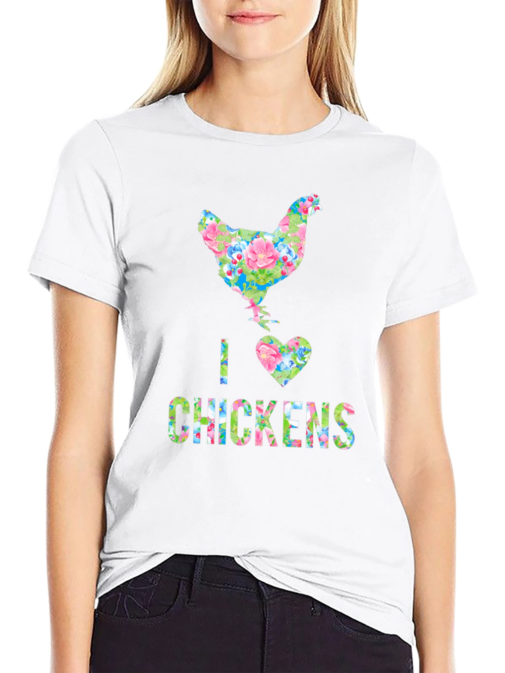I Love Chickens Floral Design T-Shirt