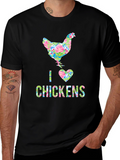 I Love Chickens Floral Design T-Shirt
