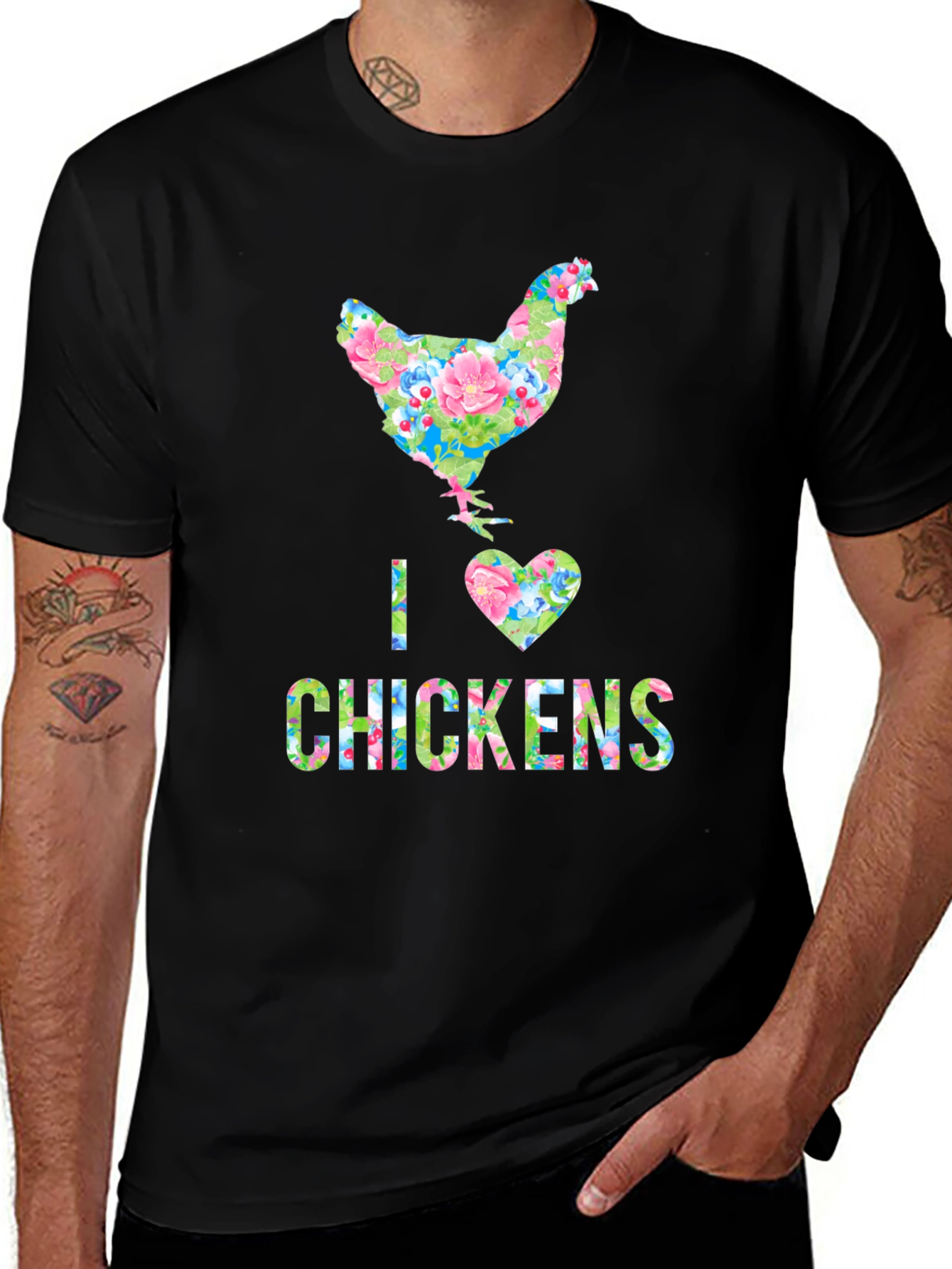 I Love Chickens Floral Design T-Shirt