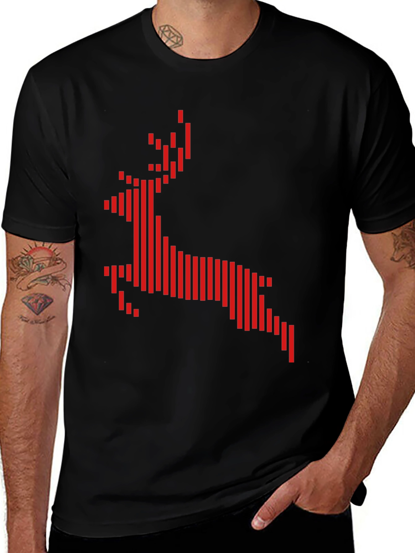 Geometric Reindeer Graphic Tee - Black