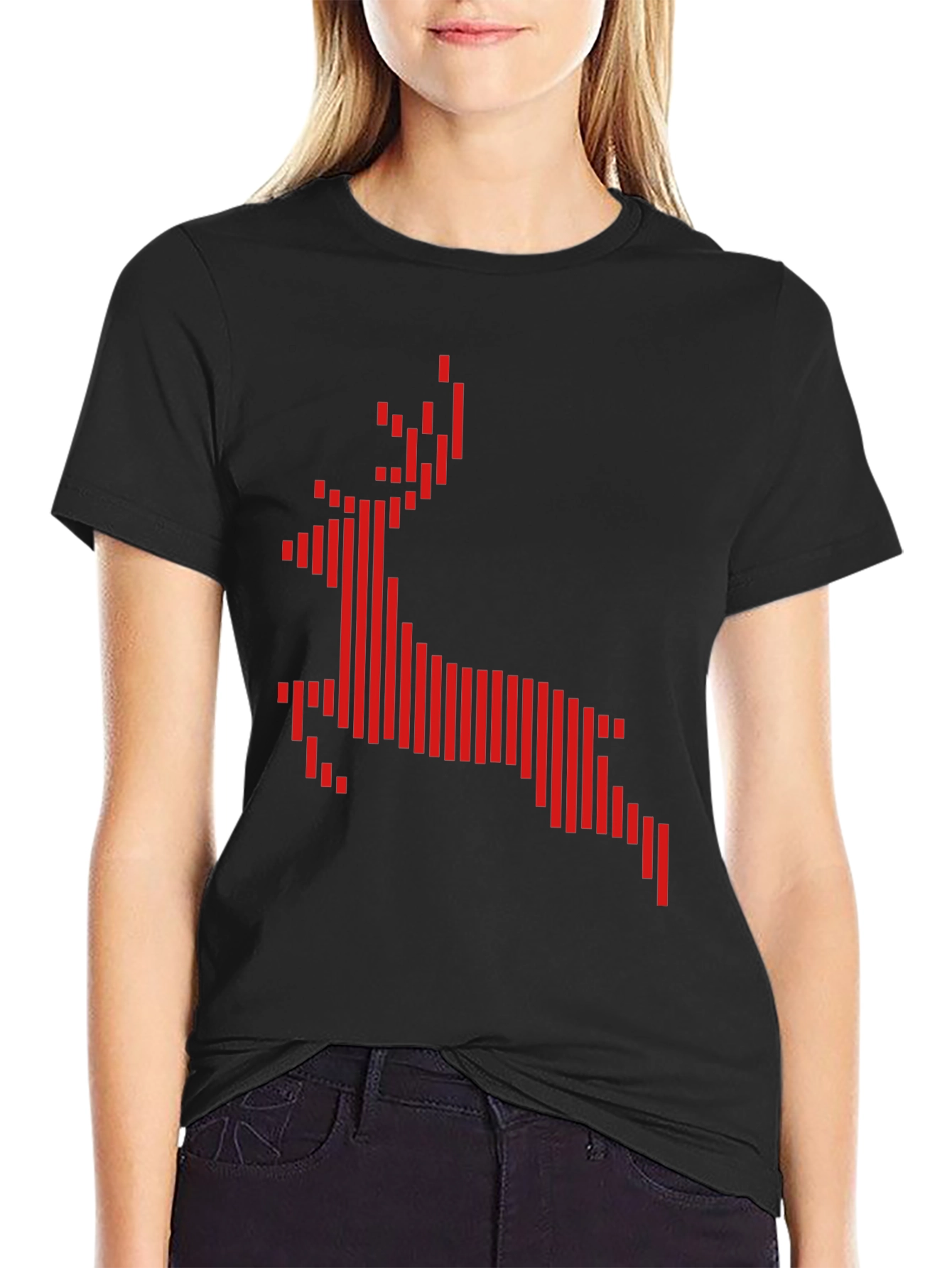 Geometric Reindeer Graphic Tee - Black