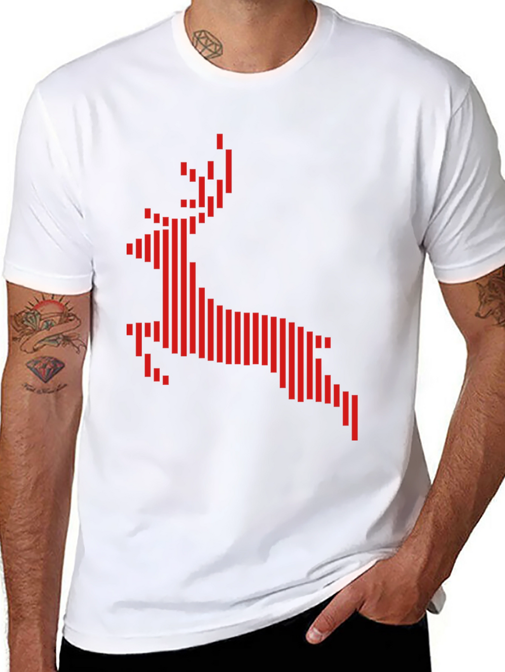 Geometric Reindeer Graphic Tee - Black