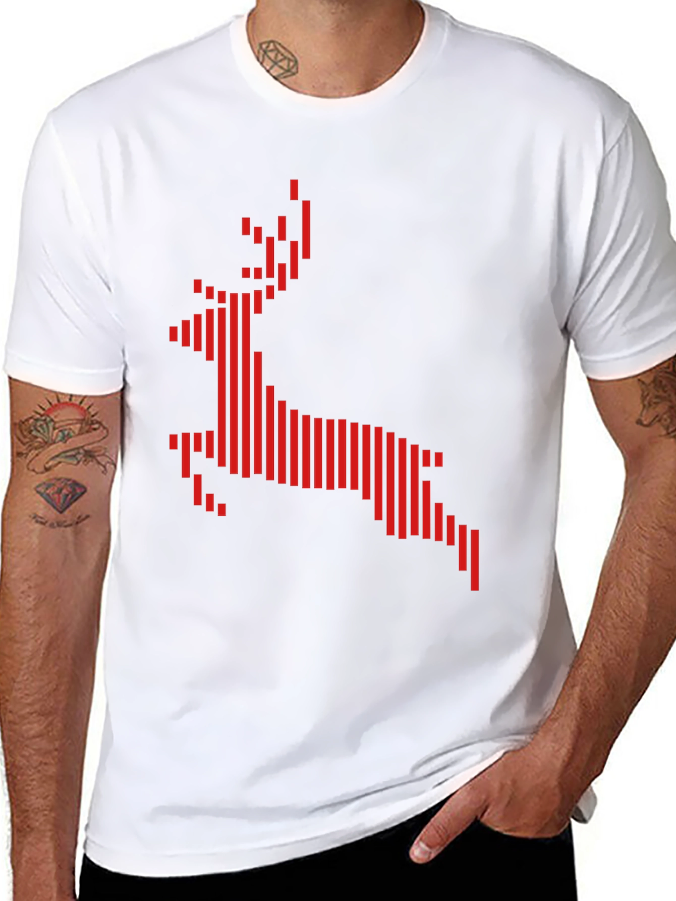 Geometric Reindeer Graphic Tee - Black
