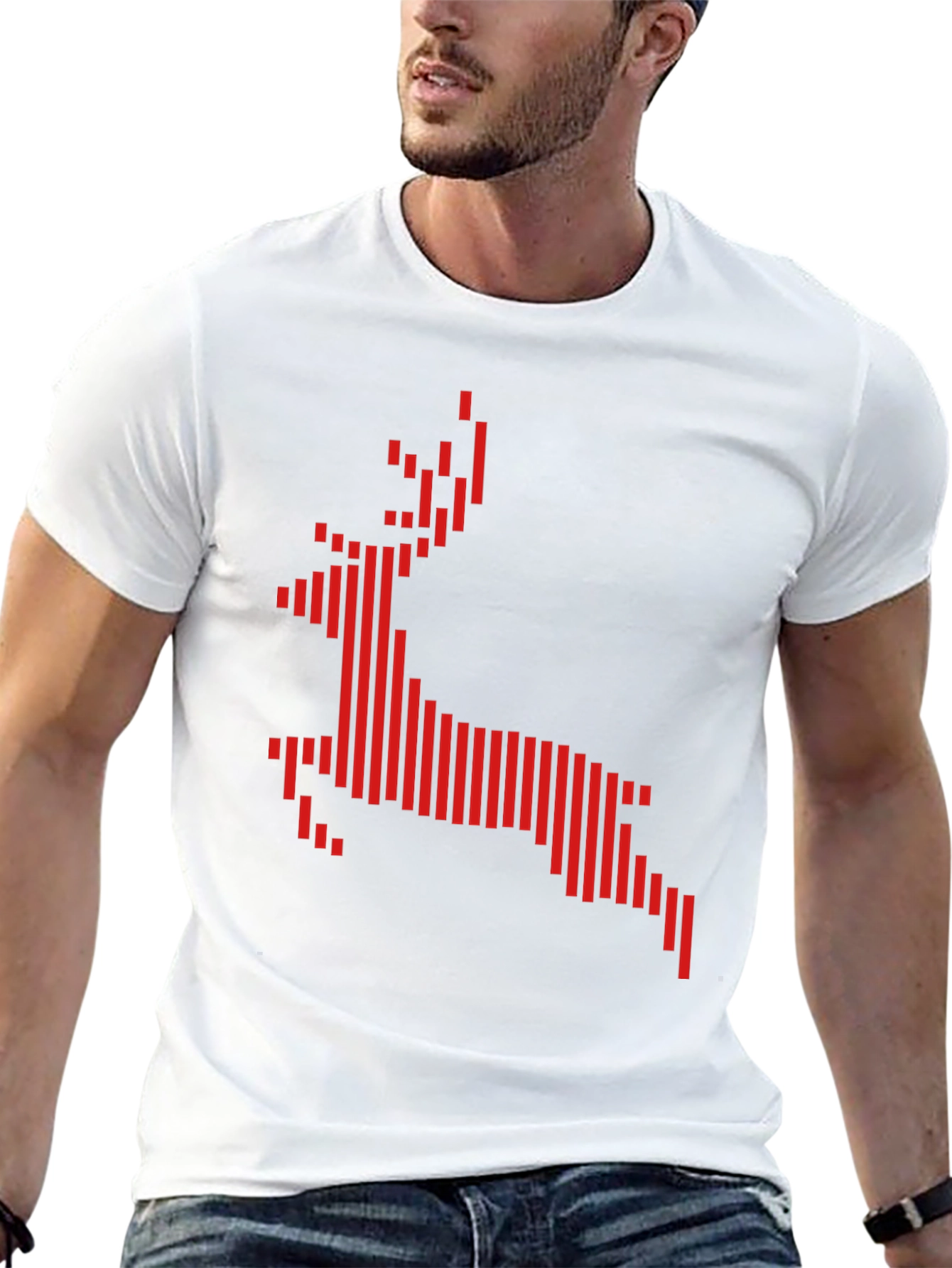 Geometric Reindeer Graphic Tee - Black