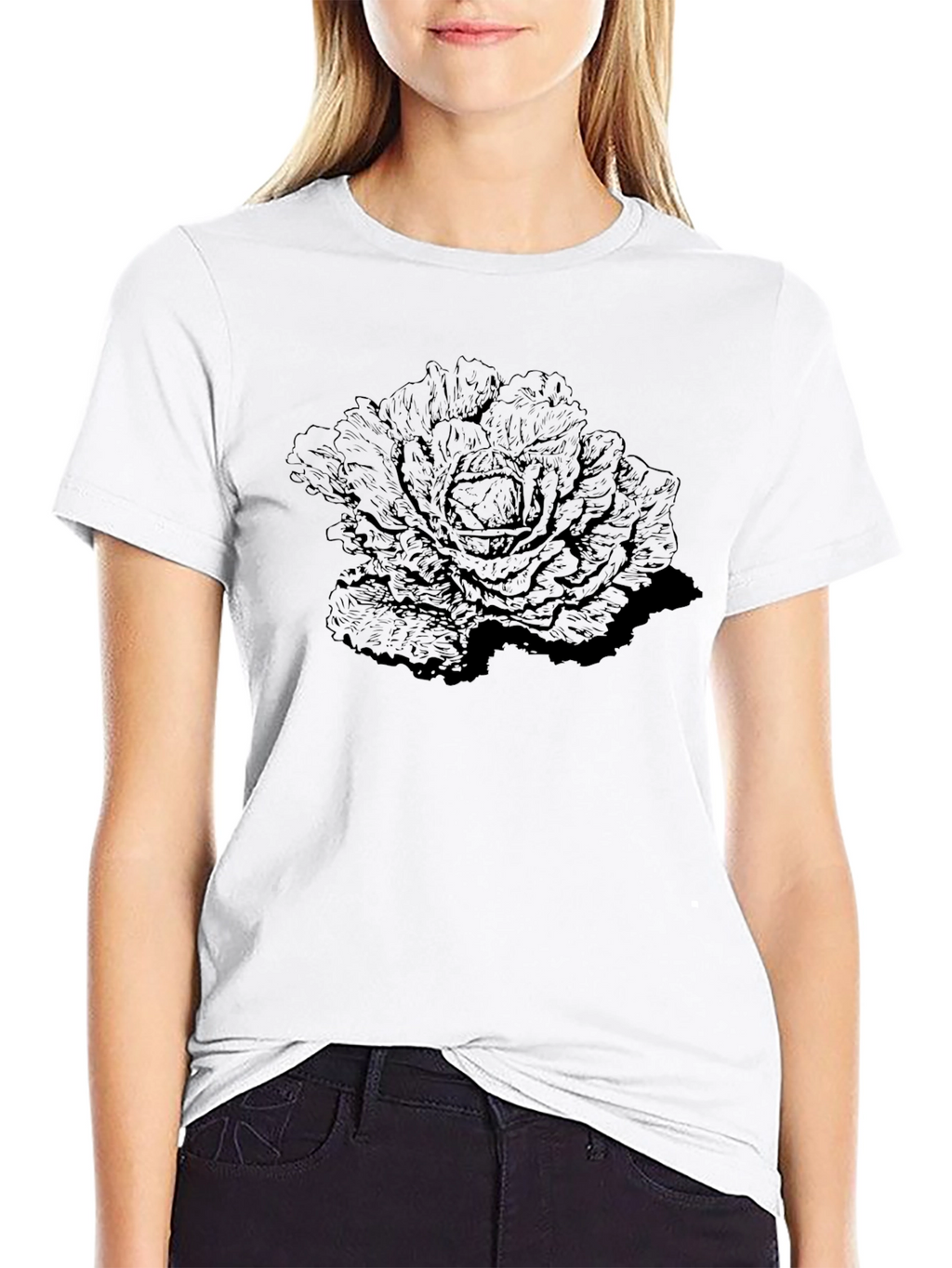 Unique Cabbage Graphic Black T-Shirt