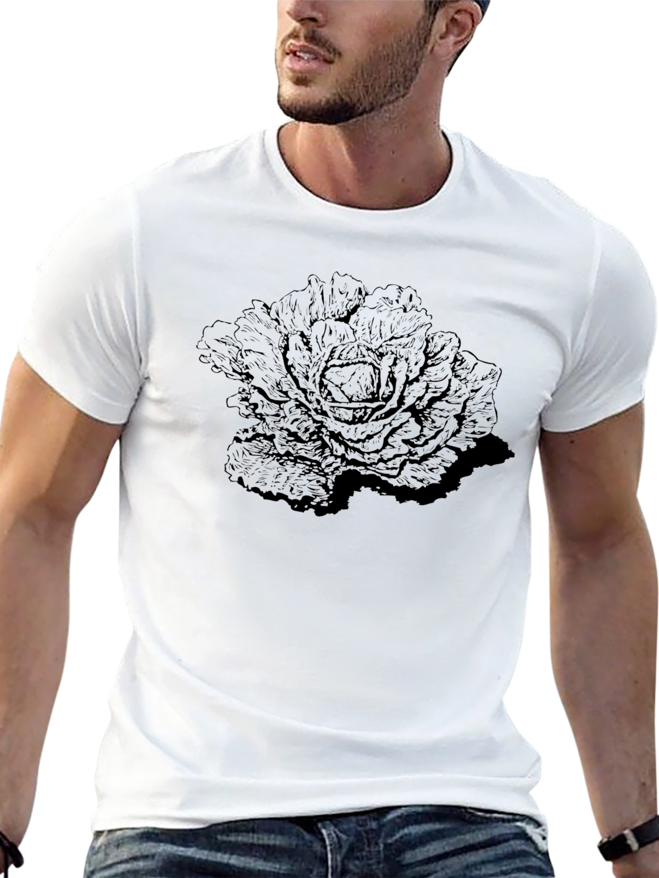 Unique Cabbage Graphic Black T-Shirt