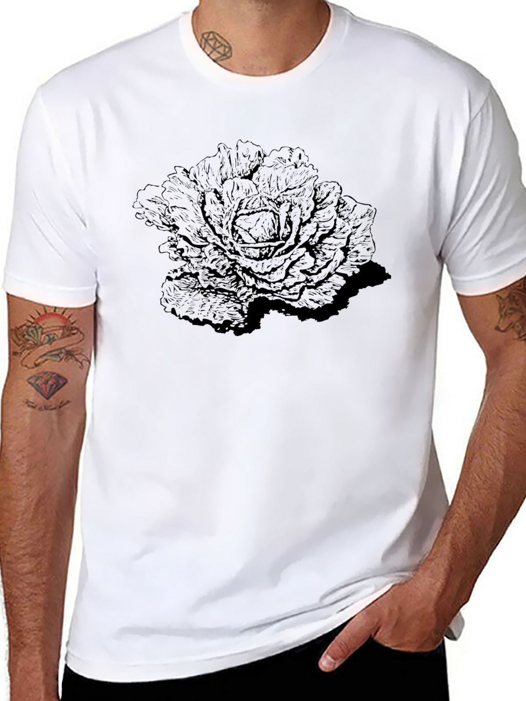 Unique Cabbage Graphic Black T-Shirt