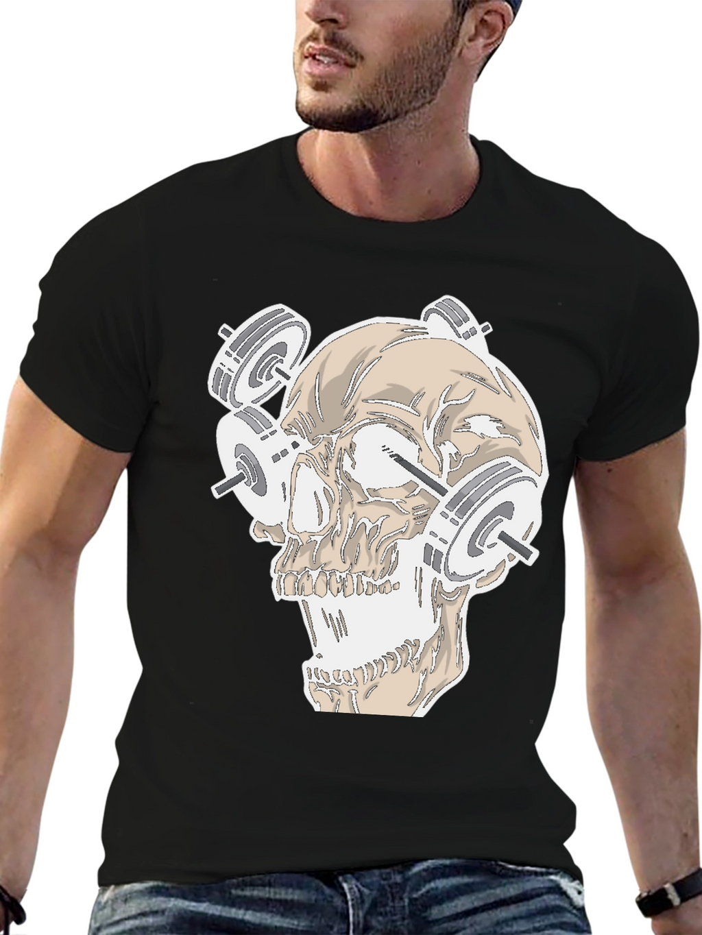 Weightlifting Skull Graphic Tee - Black