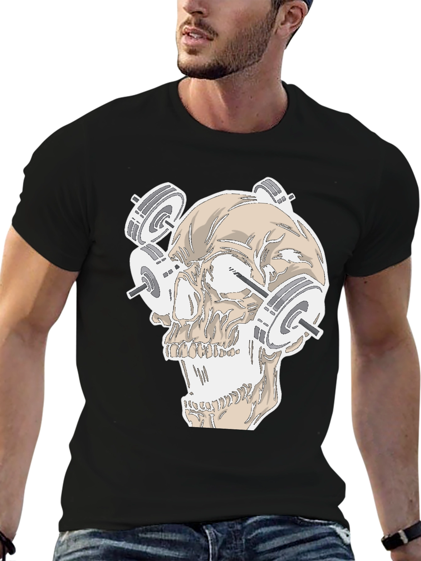 Weightlifting Skull Graphic Tee - Black
