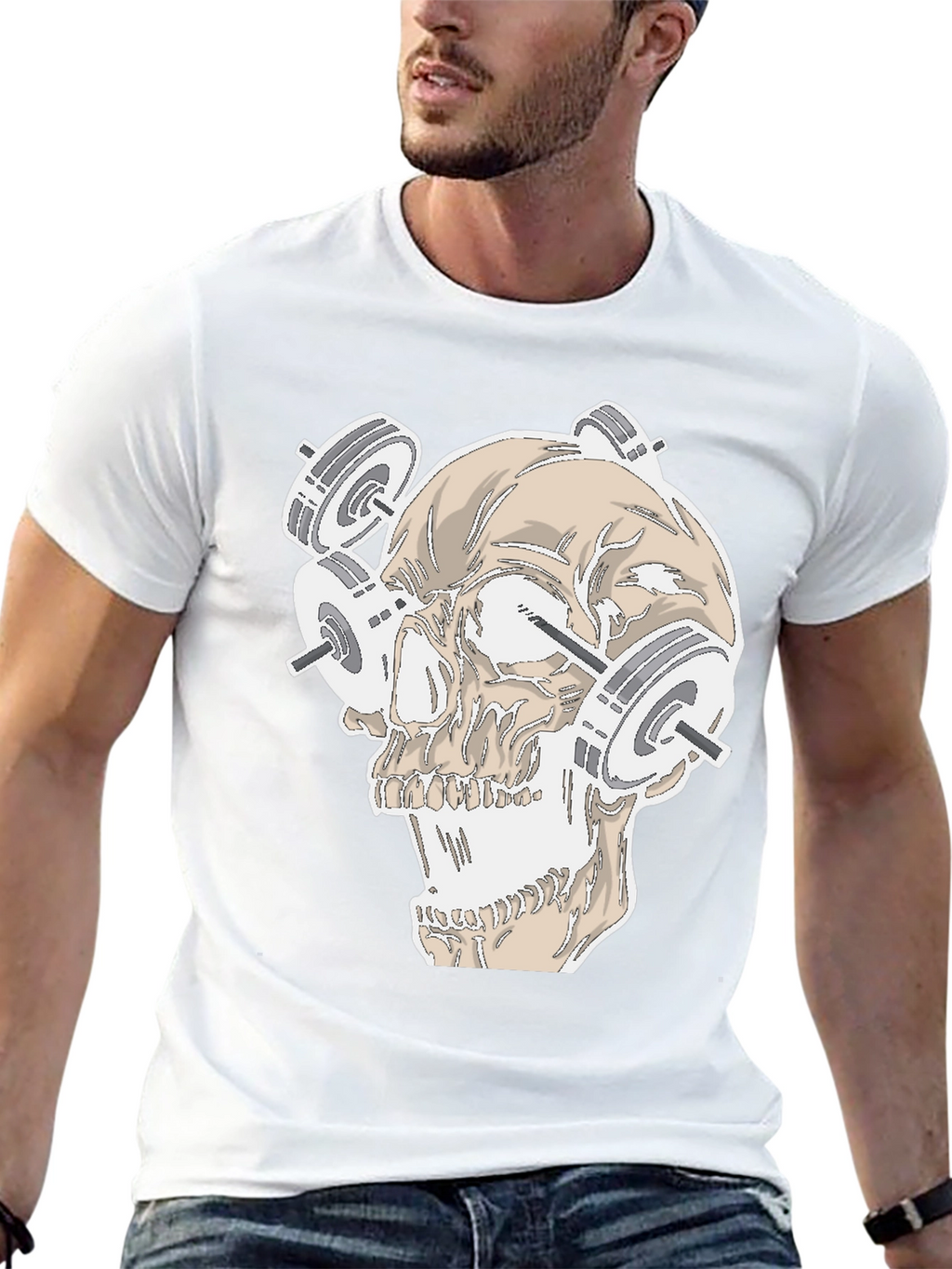 Weightlifting Skull Graphic Tee - Black