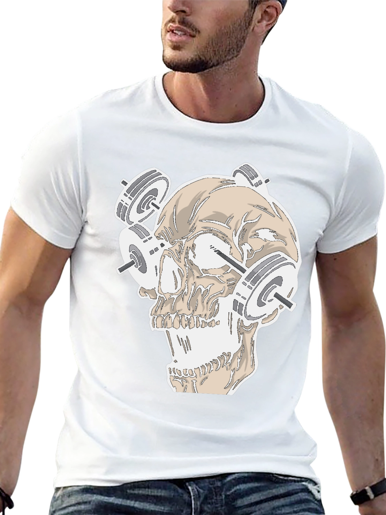 Weightlifting Skull Graphic Tee - Black
