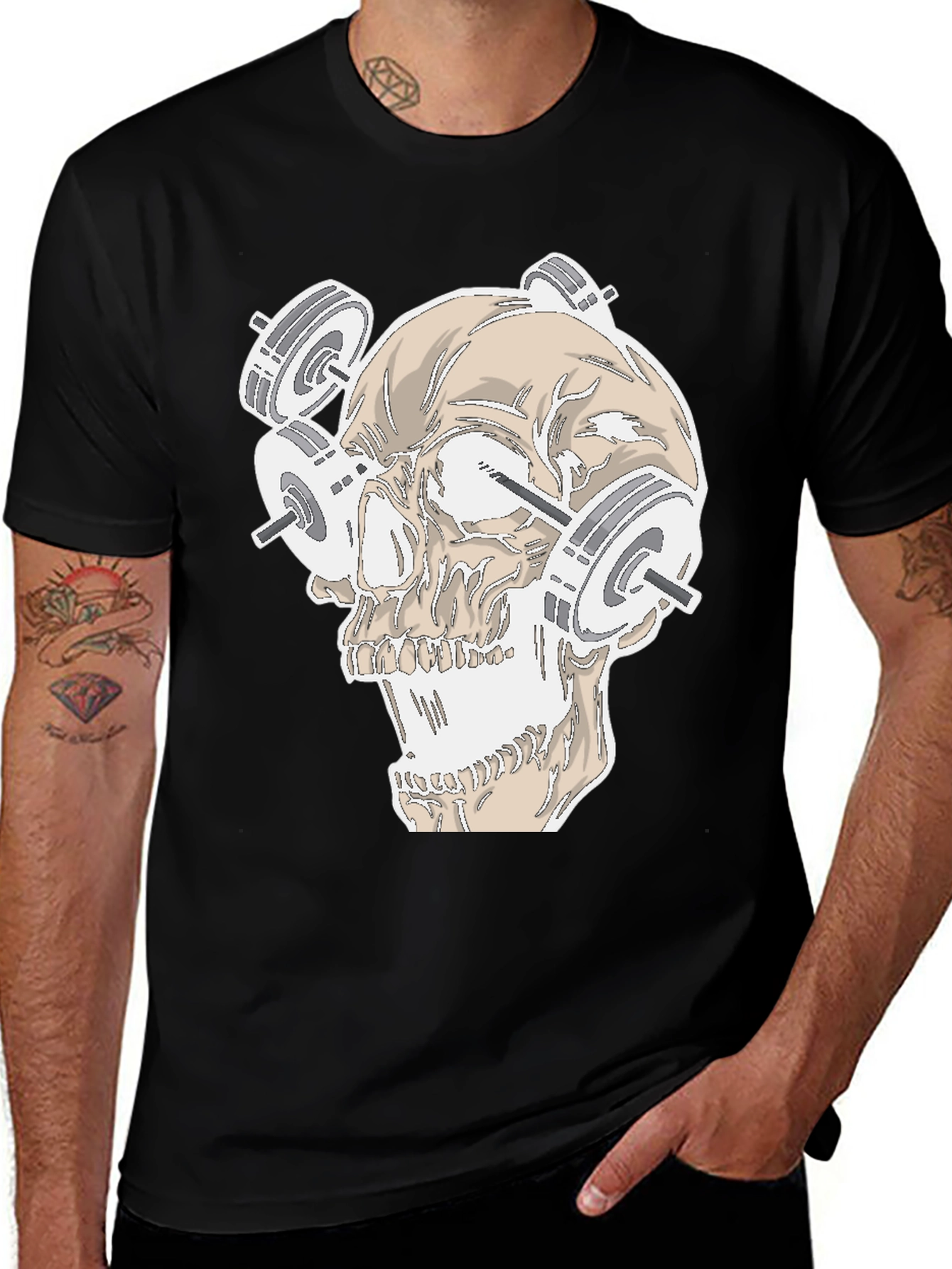 Weightlifting Skull Graphic Tee - Black