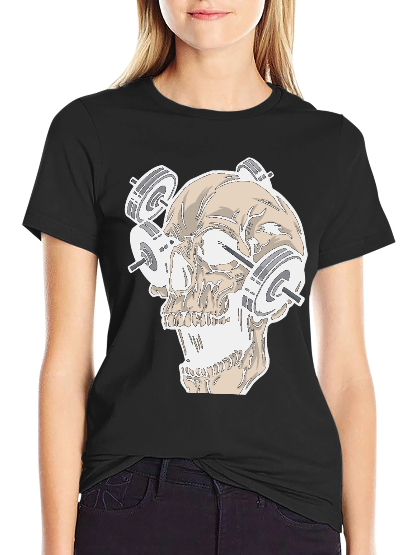 Weightlifting Skull Graphic Tee - Black