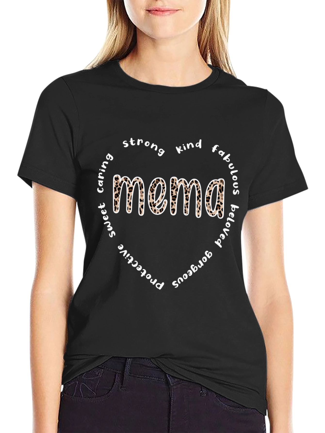 Mema Leopard Print Heart T-Shirt