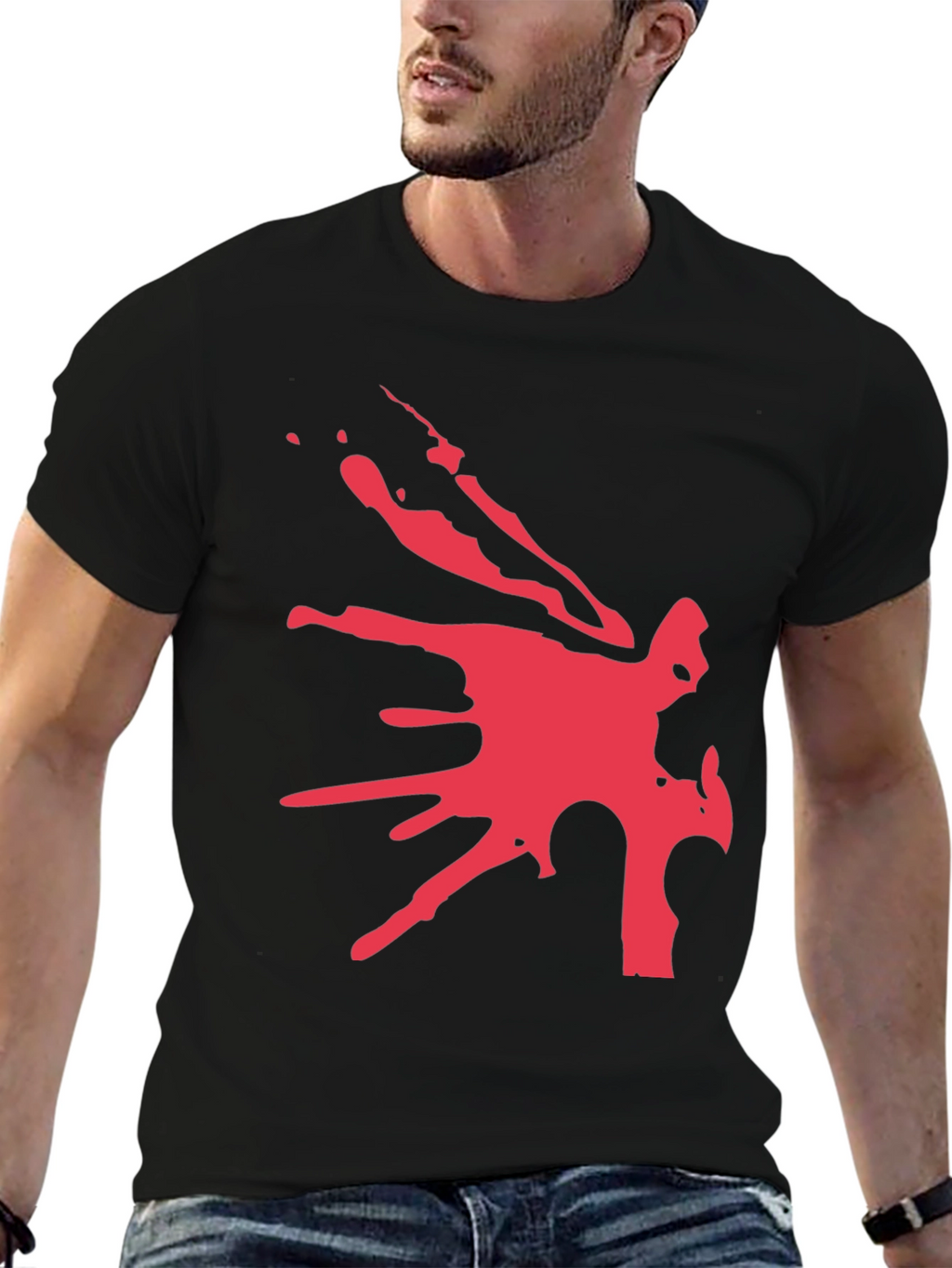 Bold Graphic Tee - Abstract Red Design on Black