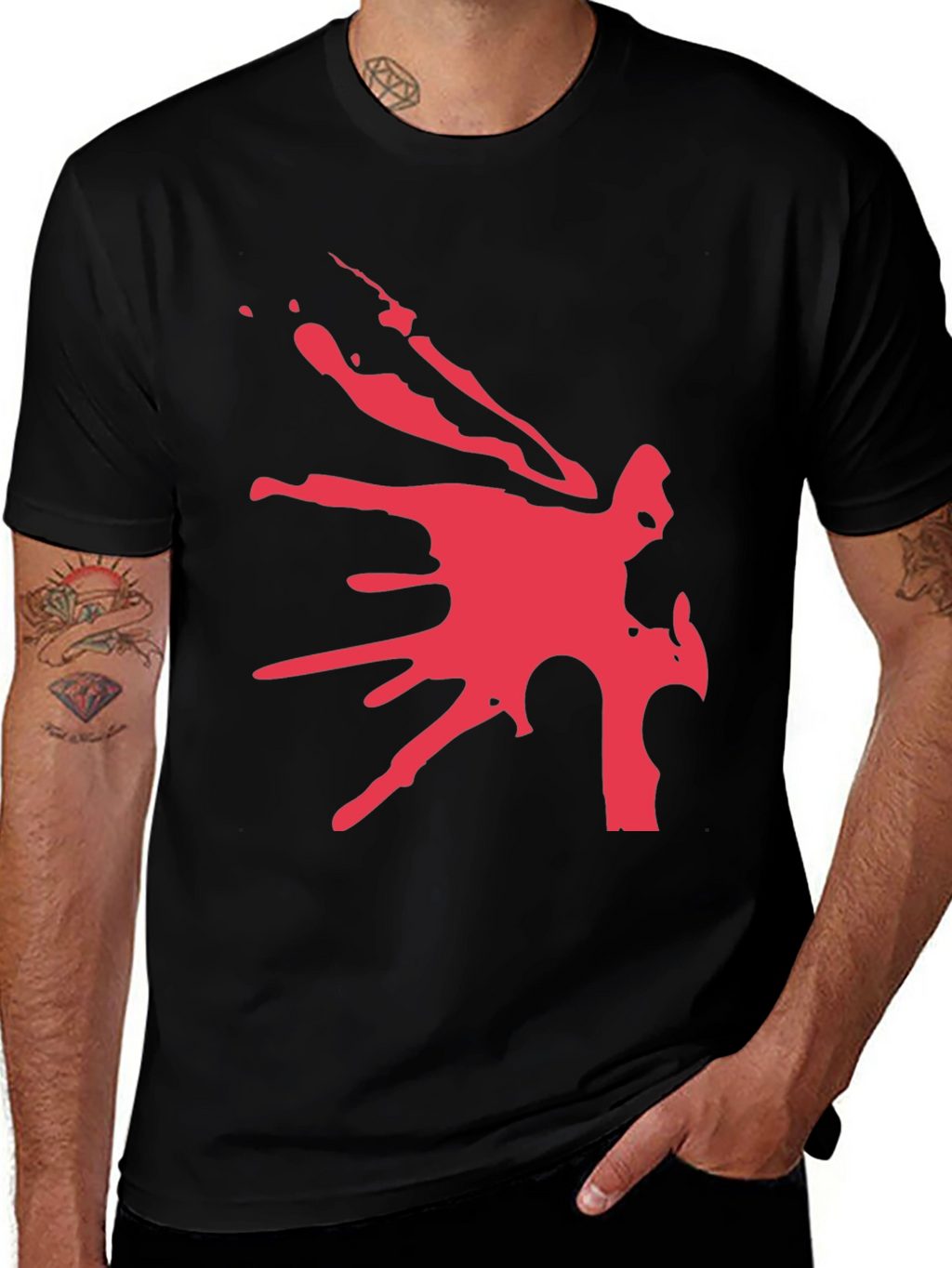 Bold Graphic Tee - Abstract Red Design on Black
