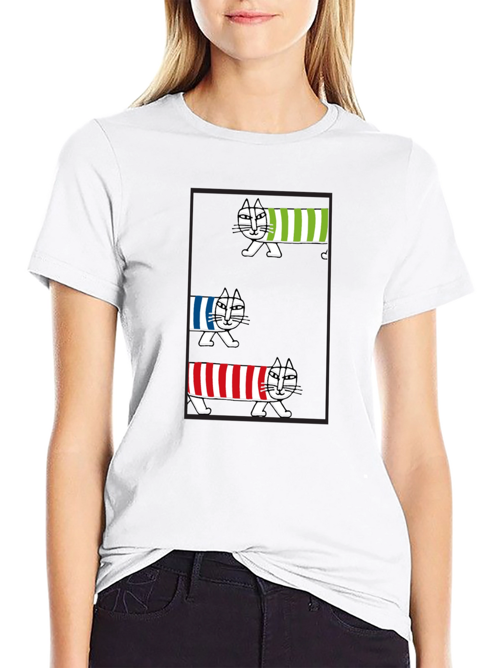 Striped Cat Graphic T-Shirt - Whimsical Tee