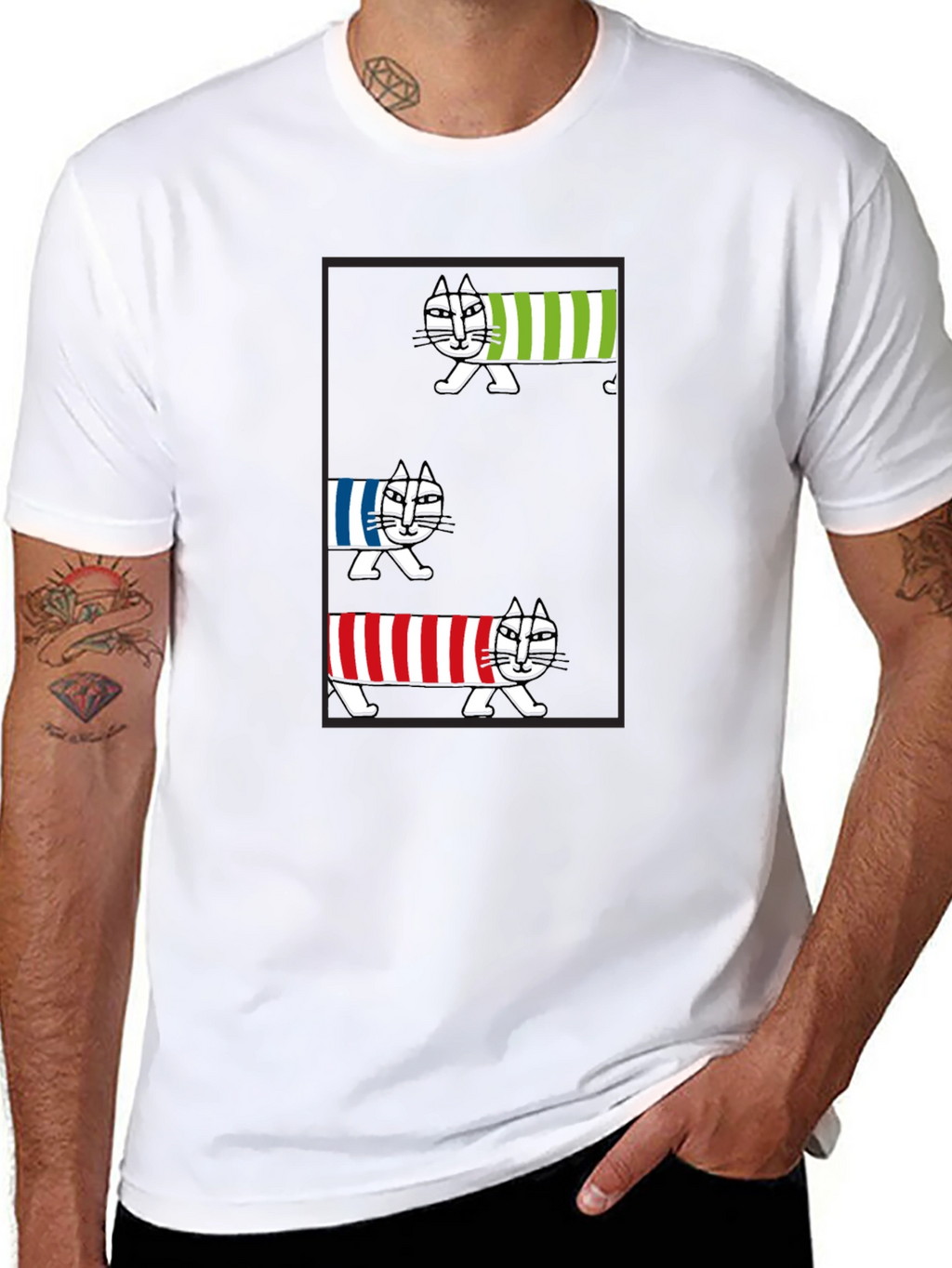 Striped Cat Graphic T-Shirt - Whimsical Tee