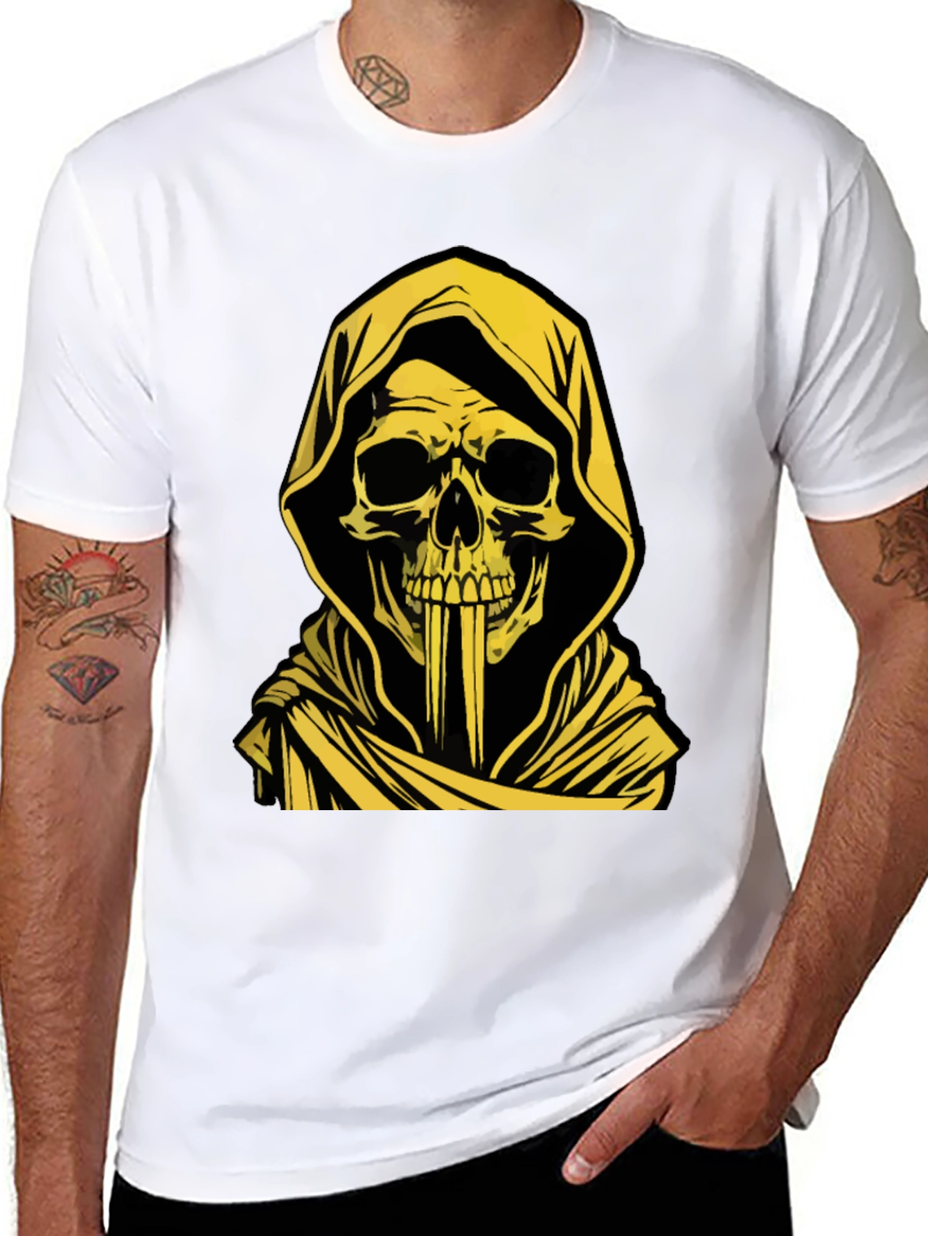 Grim Reaper Graphic Tee - Skull Hooded T-Shirt