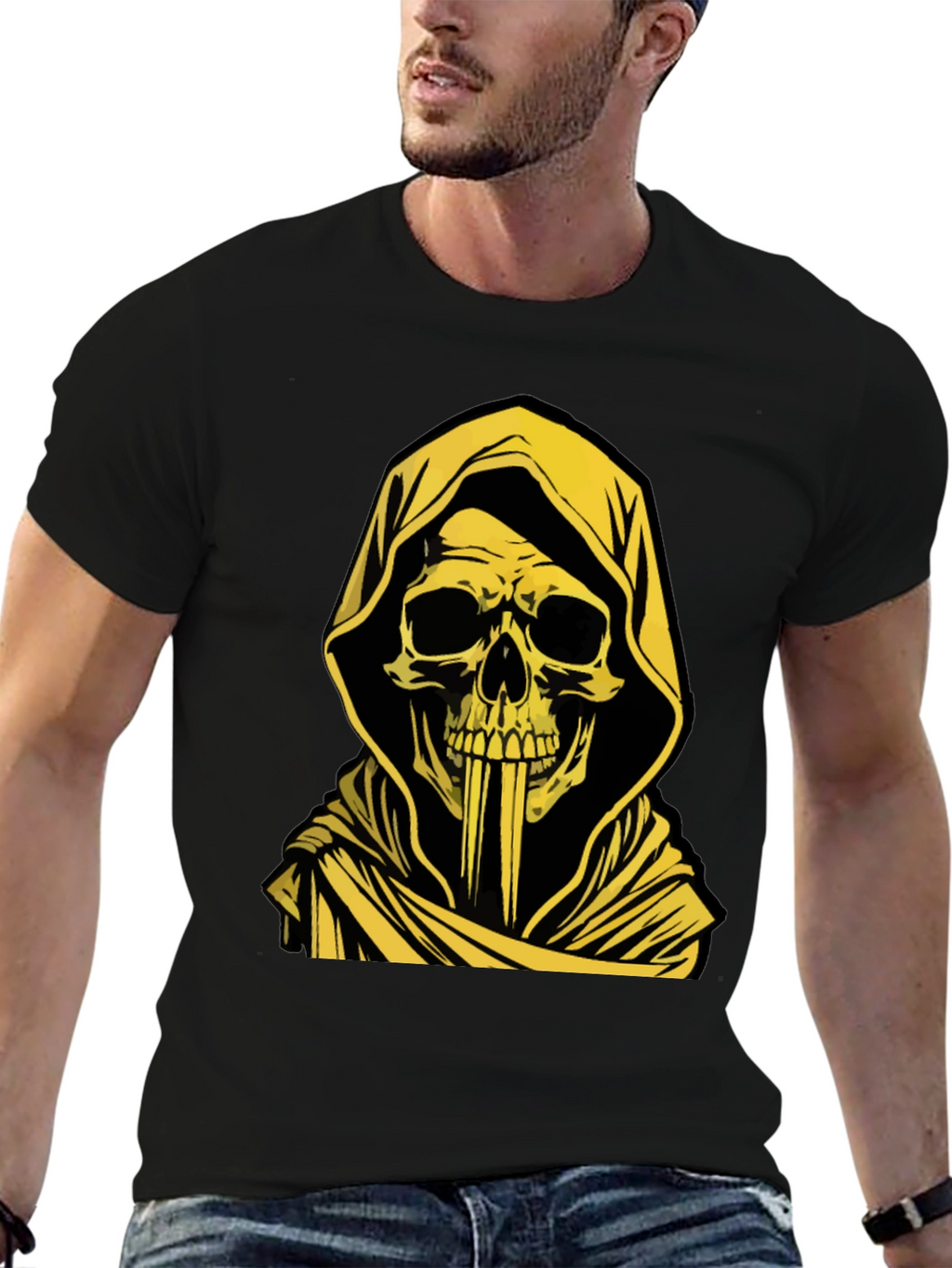 Grim Reaper Graphic Tee - Skull Hooded T-Shirt