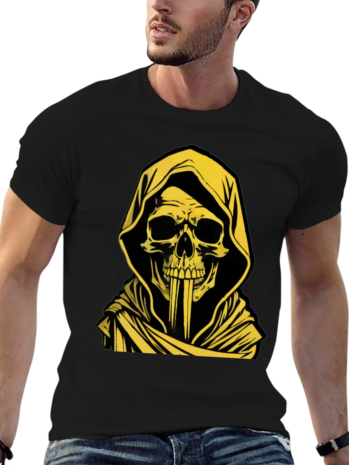 Grim Reaper Graphic Tee - Skull Hooded T-Shirt