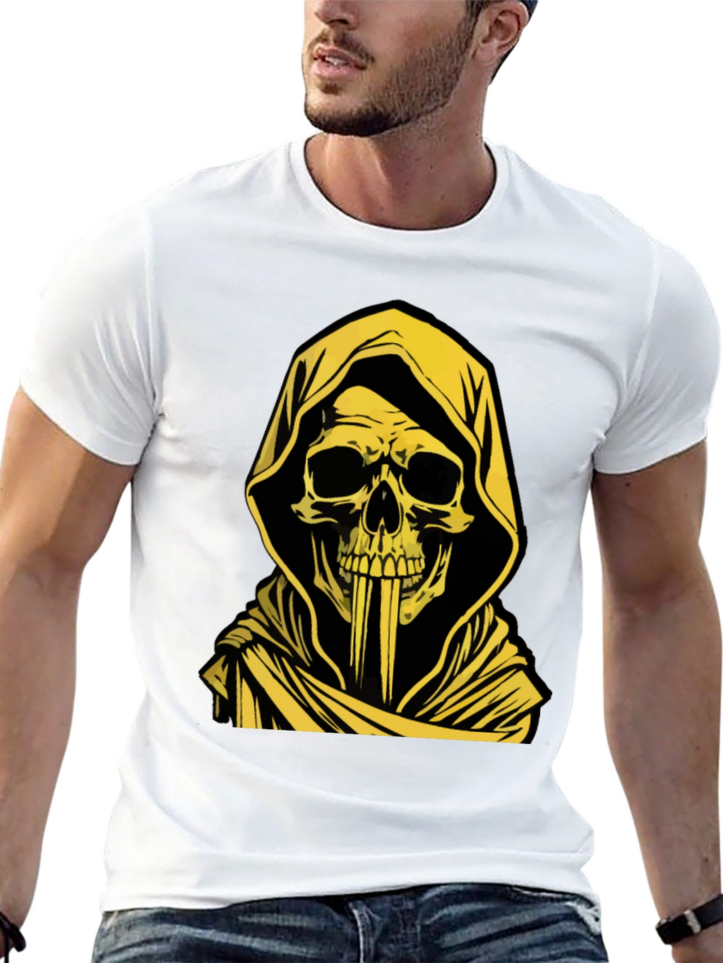 Grim Reaper Graphic Tee - Skull Hooded T-Shirt