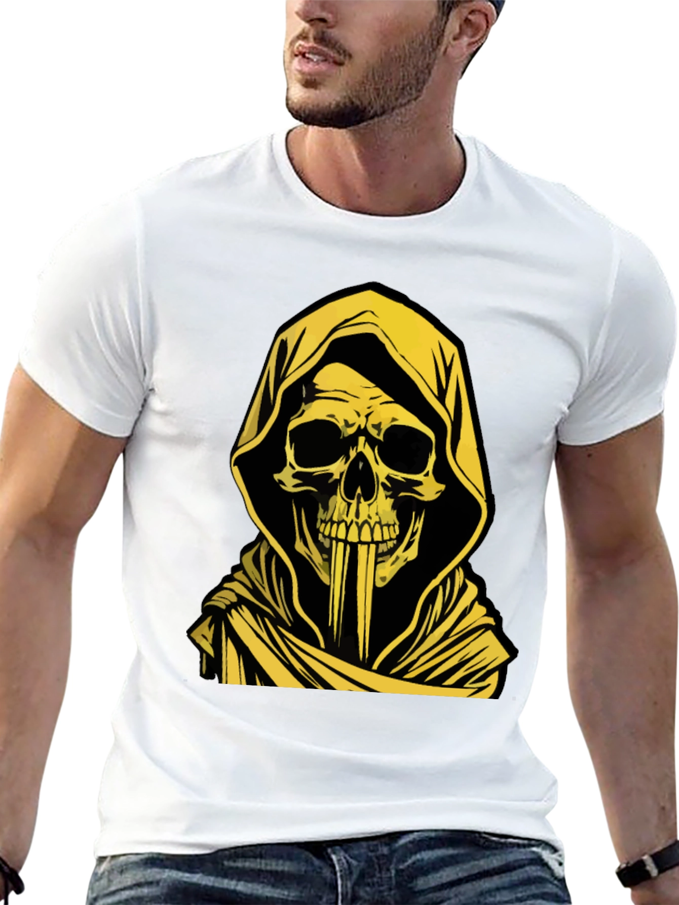 Grim Reaper Graphic Tee - Skull Hooded T-Shirt