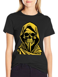 Grim Reaper Graphic Tee - Skull Hooded T-Shirt