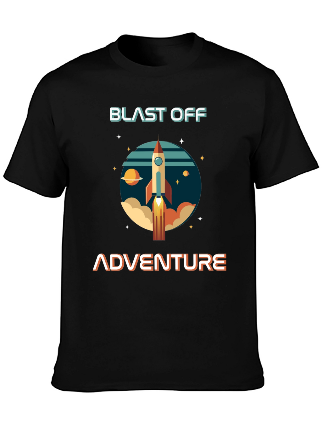 Blast Off Adventure Graphic T-Shirt - Space Rocket Design
