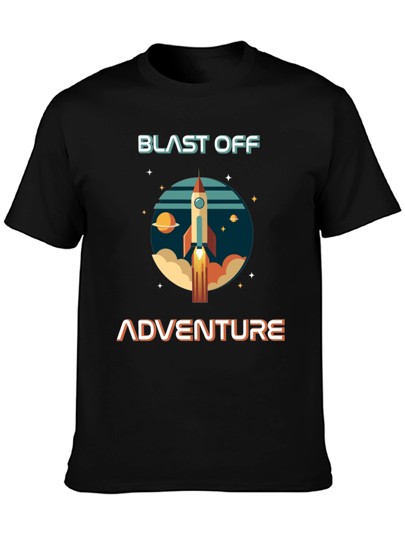 Blast Off Adventure Graphic T-Shirt - Space Rocket Design