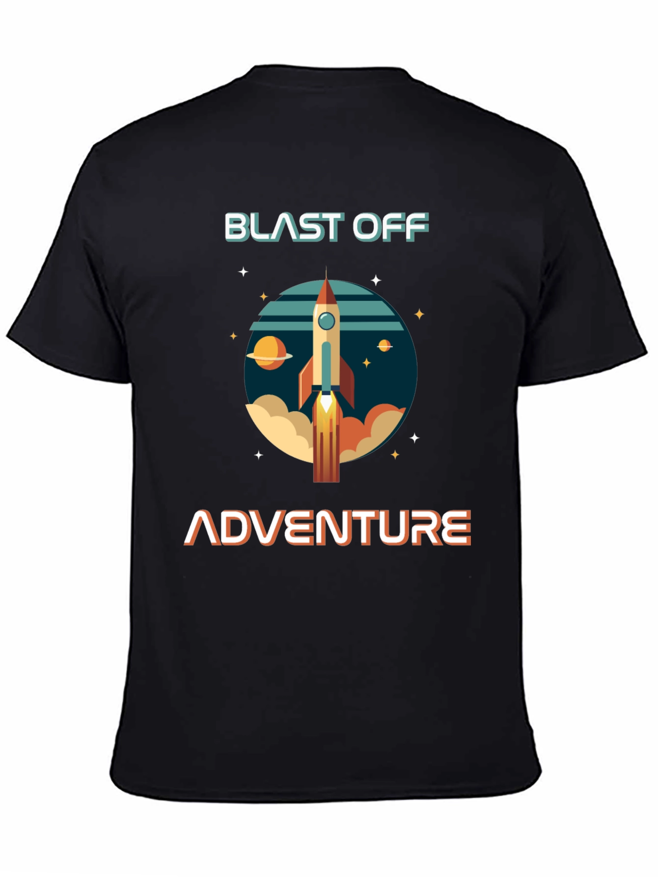 Blast Off Adventure Graphic T-Shirt - Space Rocket Design
