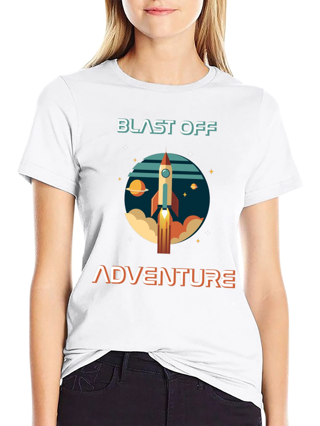 Blast Off Adventure Graphic T-Shirt - Space Rocket Design