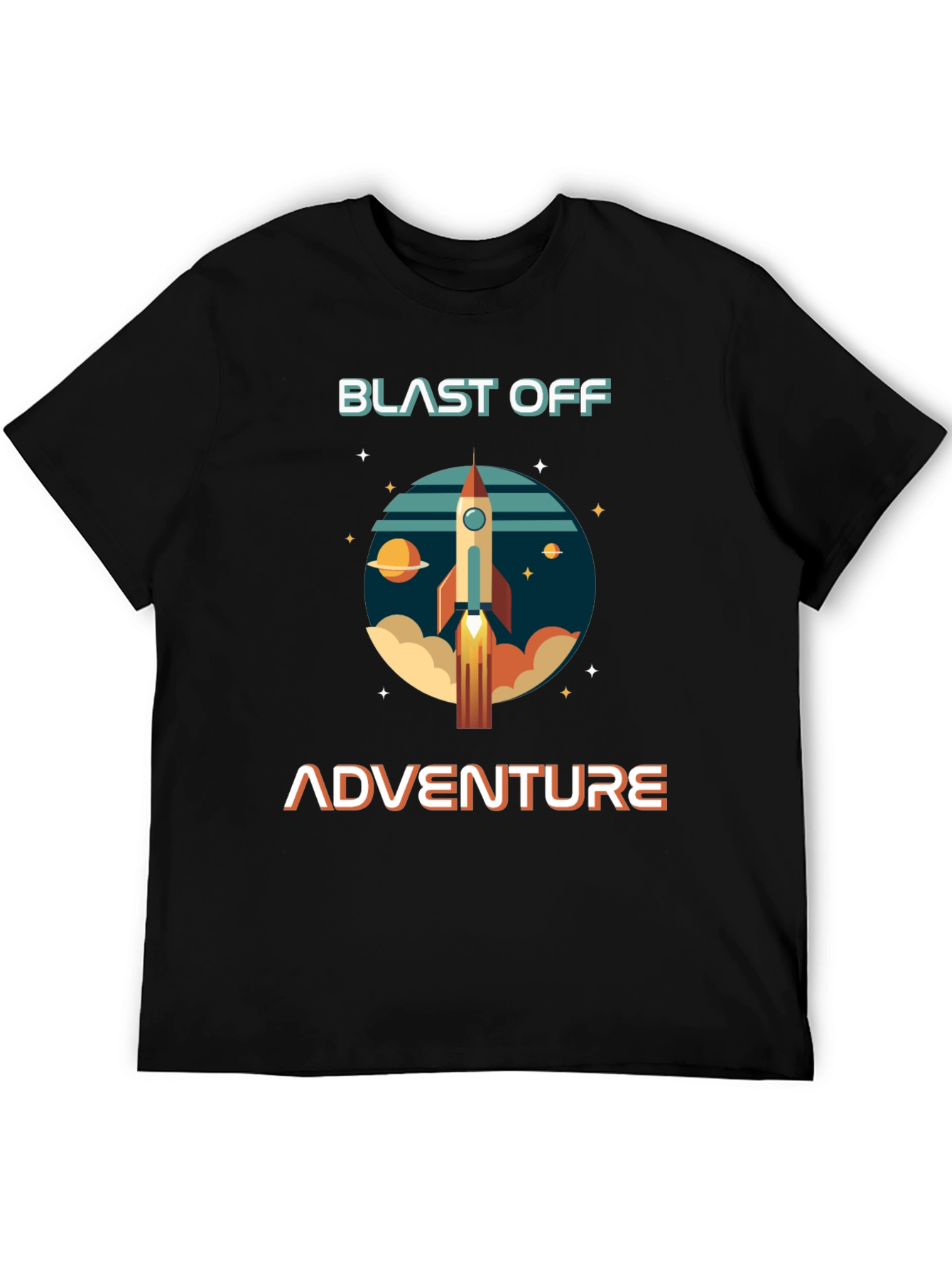 Blast Off Adventure Graphic T-Shirt - Space Rocket Design
