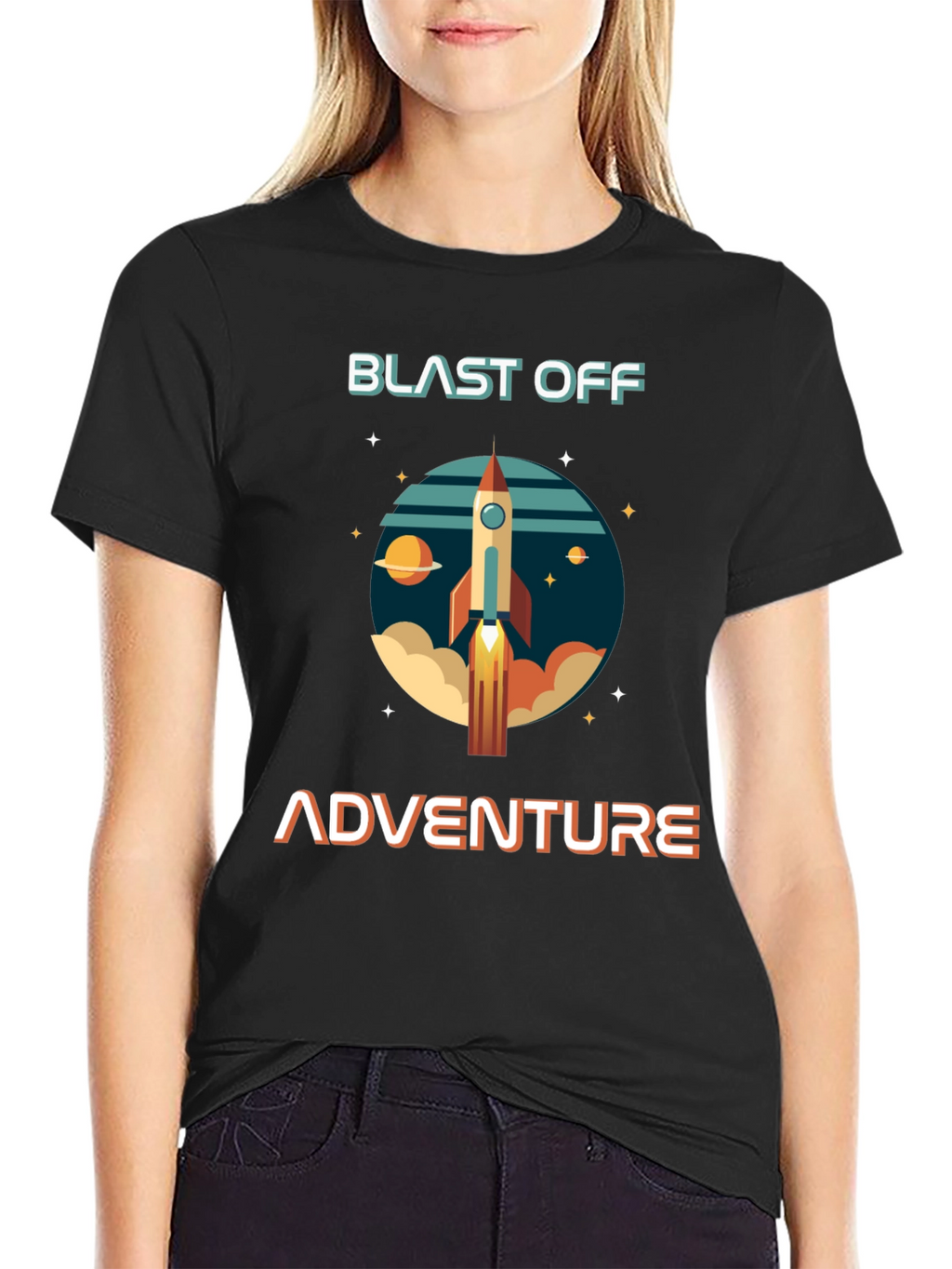 Blast Off Adventure Graphic T-Shirt - Space Rocket Design