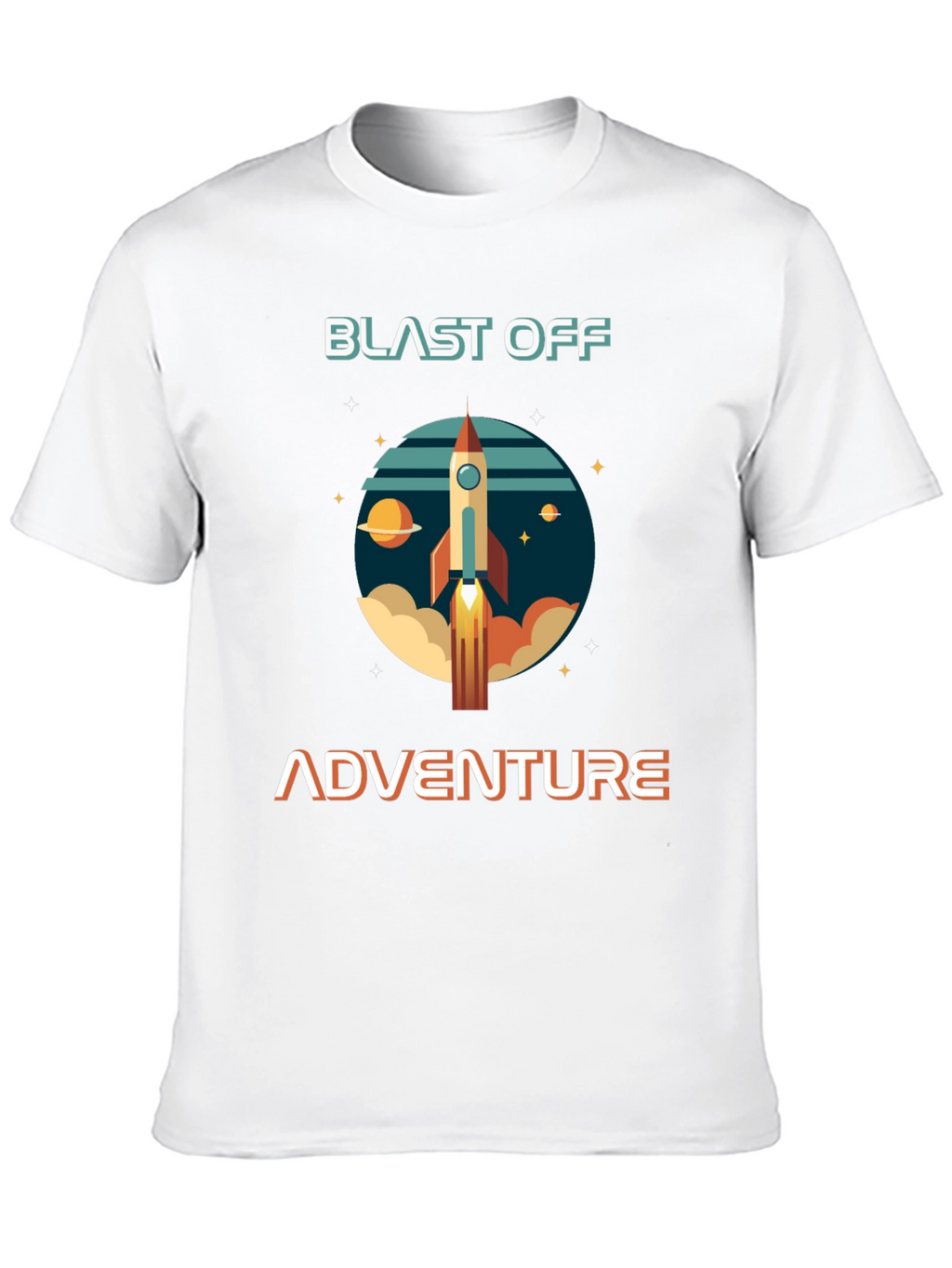 Blast Off Adventure Graphic T-Shirt - Space Rocket Design