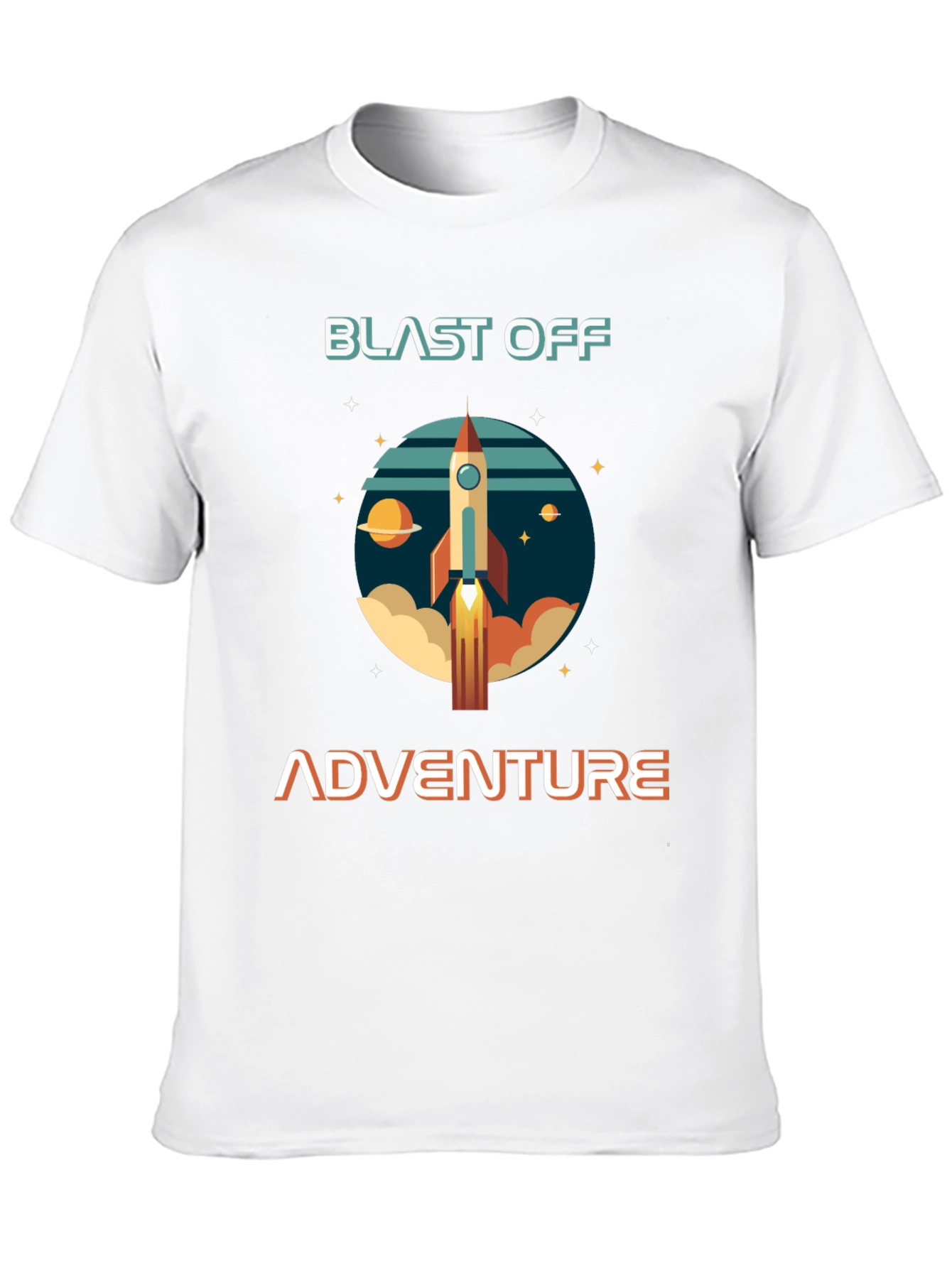 Blast Off Adventure Graphic T-Shirt - Space Rocket Design